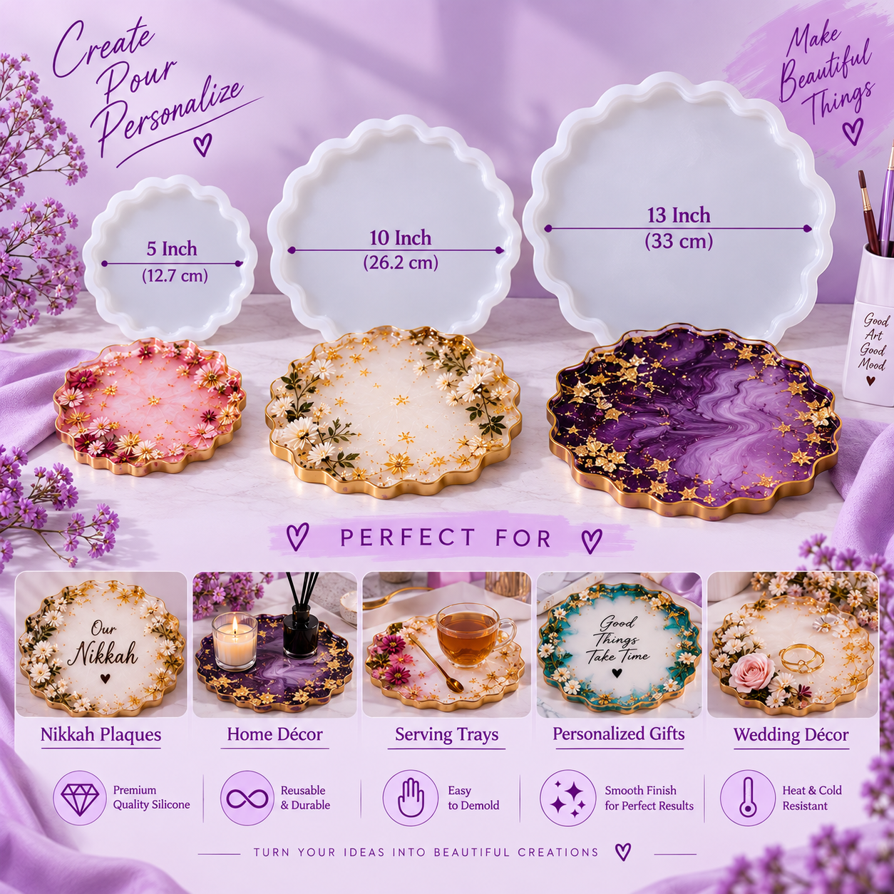 Irregular Round Nikkah Plaque Tray DIY Resin Silicone Mold – 5, 8 & 10 Inch - Image 2